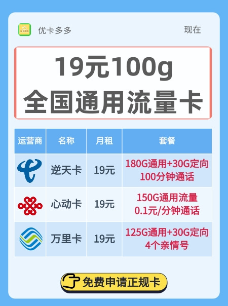 19元100g全国通用流量卡：移动、联通、电信哪家更好？