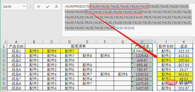 Excel函数学习之利用求和函数计算复杂的产品成本