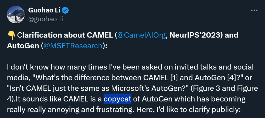 早半年发arXiv，却被质疑抄袭：活在微软AutoGen阴影里的CAMEL